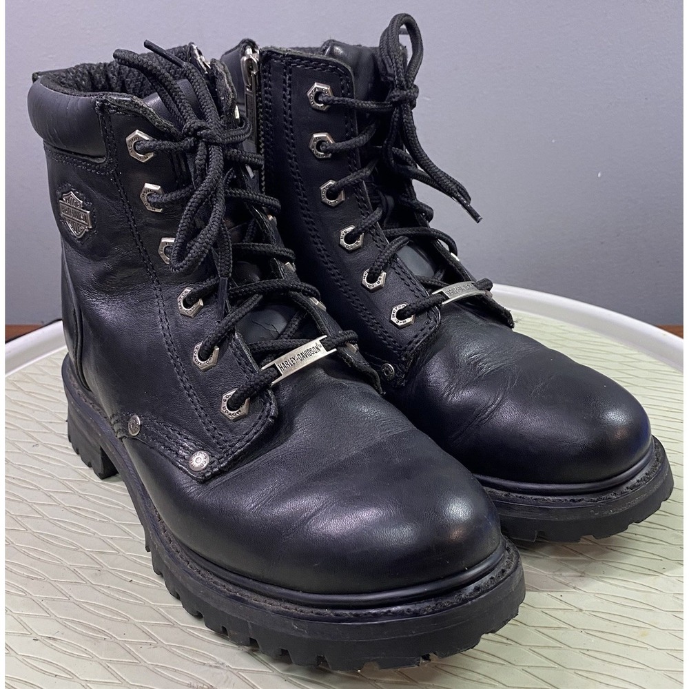 Harley Davidson Womens Black Leather Riding‎ Motorcycle Ankle Biker Boots Sz. 8